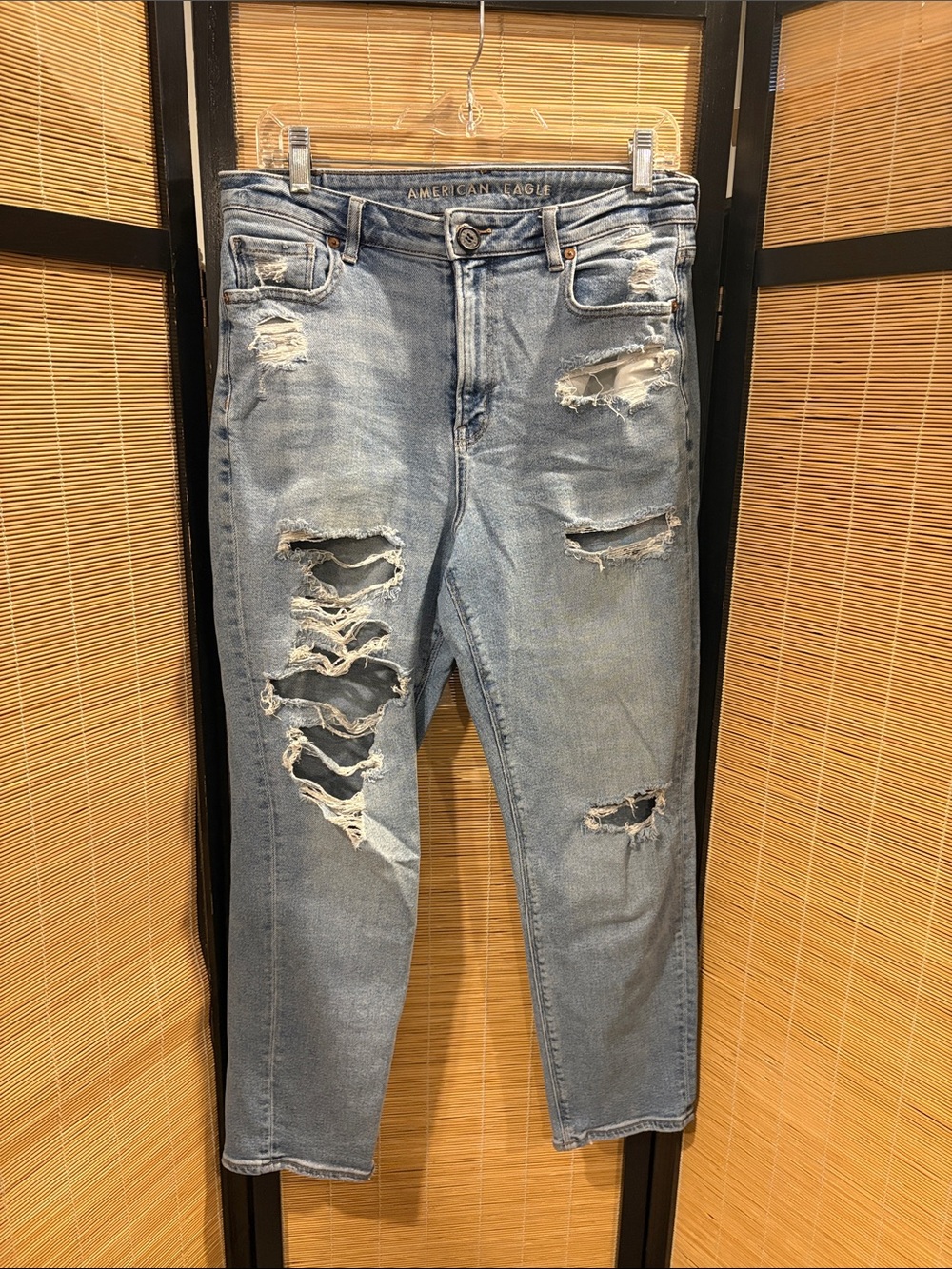 American Eagle Outfitters Ripped Light Wash Slim Straight Jeans